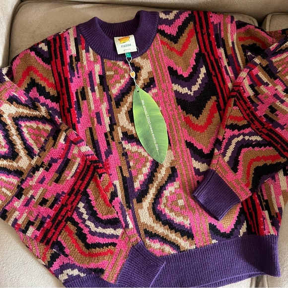 FARM Rio | Sweaters | Nwt Farm Rio Red Stripes Patches Sweater Size S Wool  | Poshmark